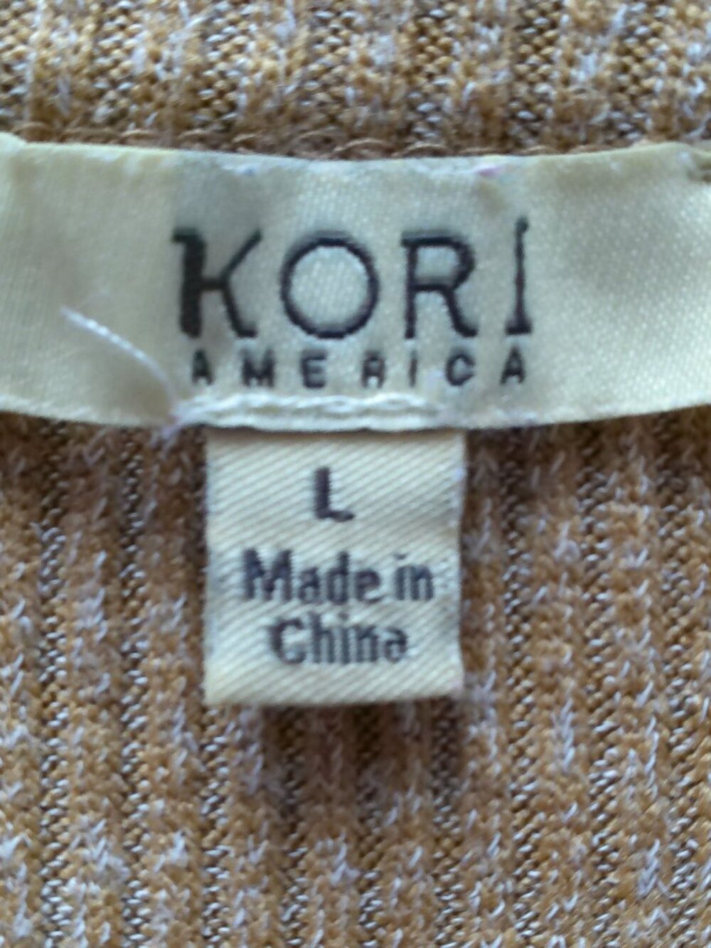 KORI AMERICA Long Sleeve Scoop Neck Tan Ribbed Knit Tunic w/Lace Hem L - Picture 5 of 7